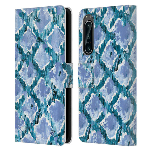 Haley Bush Pattern Painting Blue Diamond Leather Book Wallet Case Cover For Sony Xperia 5 IV