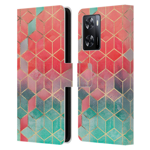 Elisabeth Fredriksson Cubes Collection Rose And Turquoise Leather Book Wallet Case Cover For OPPO A57s