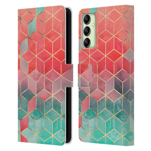 Elisabeth Fredriksson Cubes Collection Rose And Turquoise Leather Book Wallet Case Cover For Samsung Galaxy A14 5G