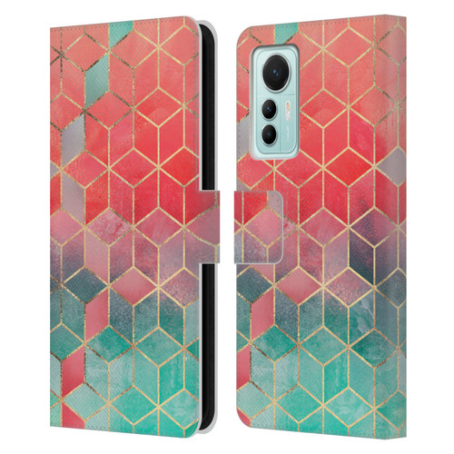 Elisabeth Fredriksson Cubes Collection Rose And Turquoise Leather Book Wallet Case Cover For Xiaomi 12 Lite