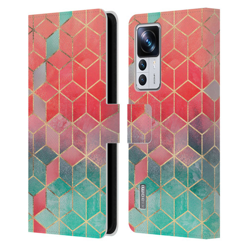 Elisabeth Fredriksson Cubes Collection Rose And Turquoise Leather Book Wallet Case Cover For Xiaomi 12T Pro