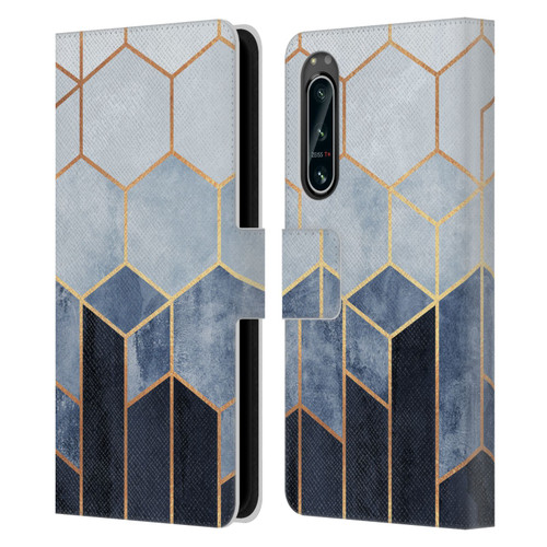 Elisabeth Fredriksson Sparkles Soft Blue Hexagons Leather Book Wallet Case Cover For Sony Xperia 5 IV