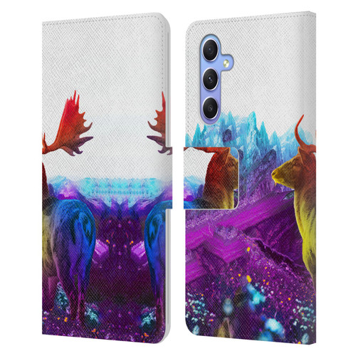 Dave Loblaw Animals Purple Mountain Deer Leather Book Wallet Case Cover For Samsung Galaxy A34 5G