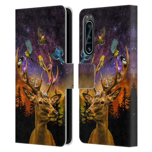 Dave Loblaw Animals Deer and Birds Leather Book Wallet Case Cover For Sony Xperia 5 IV