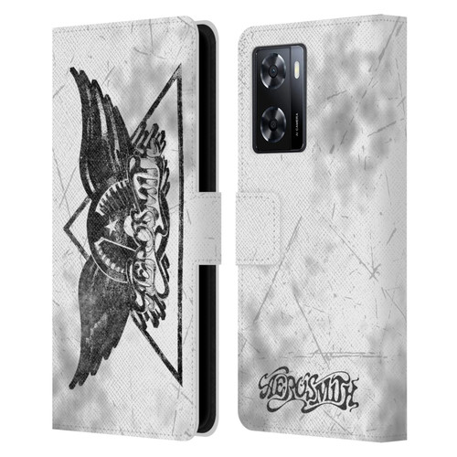 Aerosmith Black And White Triangle Winged Logo Leather Book Wallet Case Cover For OPPO A57s