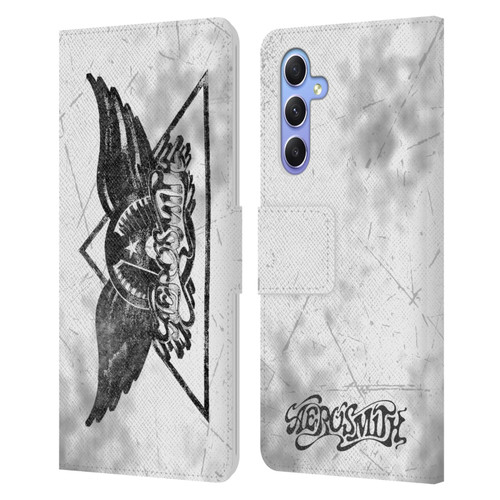 Aerosmith Black And White Triangle Winged Logo Leather Book Wallet Case Cover For Samsung Galaxy A34 5G
