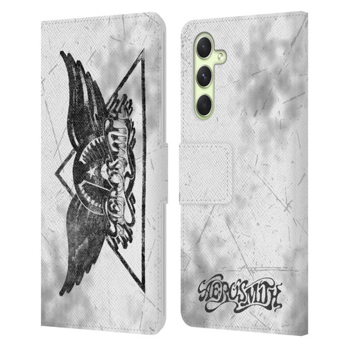 Aerosmith Black And White Triangle Winged Logo Leather Book Wallet Case Cover For Samsung Galaxy A54 5G