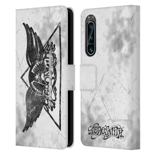 Aerosmith Black And White Triangle Winged Logo Leather Book Wallet Case Cover For Sony Xperia 5 IV