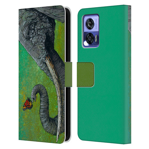 David Lozeau Colourful Grunge The Elephant Leather Book Wallet Case Cover For Motorola Edge 30 Neo 5G