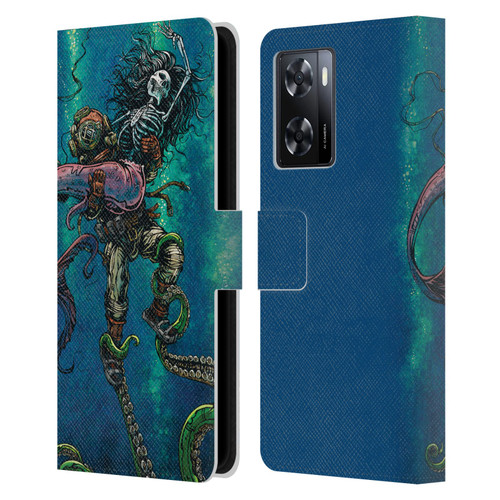 David Lozeau Colourful Grunge Diver And Mermaid Leather Book Wallet Case Cover For OPPO A57s