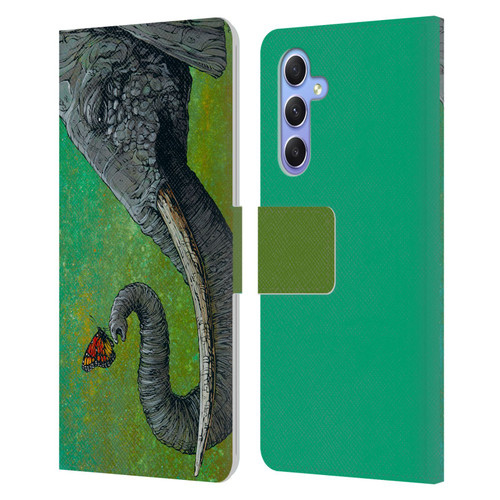 David Lozeau Colourful Grunge The Elephant Leather Book Wallet Case Cover For Samsung Galaxy A34 5G