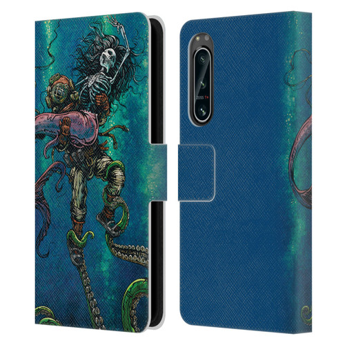 David Lozeau Colourful Grunge Diver And Mermaid Leather Book Wallet Case Cover For Sony Xperia 5 IV