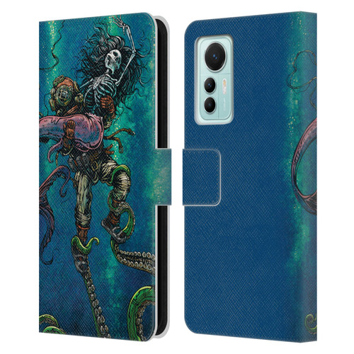 David Lozeau Colourful Grunge Diver And Mermaid Leather Book Wallet Case Cover For Xiaomi 12 Lite