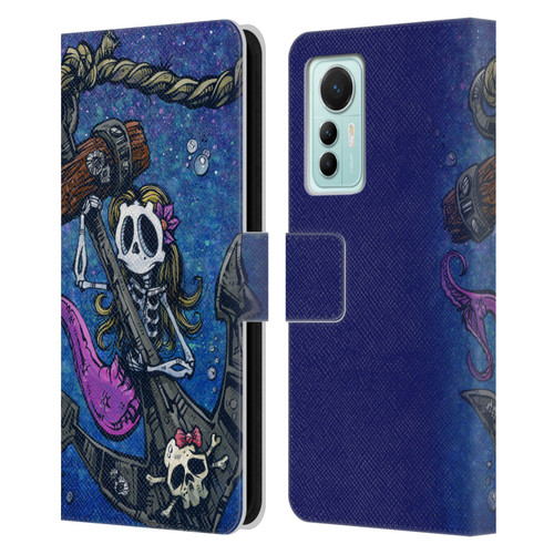 David Lozeau Colourful Grunge Mermaid Anchor Leather Book Wallet Case Cover For Xiaomi 12 Lite