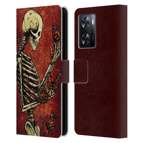 David Lozeau Skeleton Grunge Butterflies Leather Book Wallet Case Cover For OPPO A57s