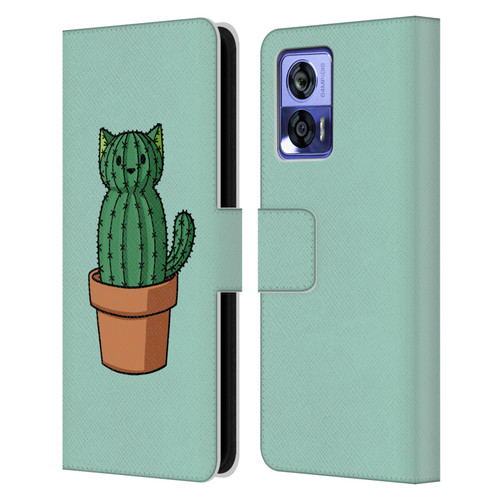 Beth Wilson Doodlecats Cactus Leather Book Wallet Case Cover For Motorola Edge 30 Neo 5G
