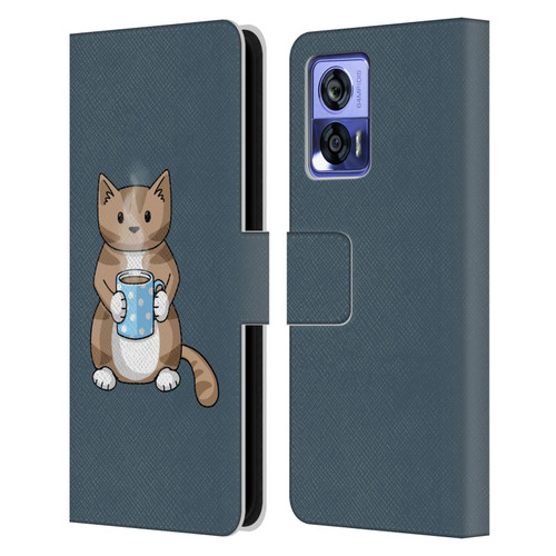 Beth Wilson Doodlecats Coffee Drinking Leather Book Wallet Case Cover For Motorola Edge 30 Neo 5G