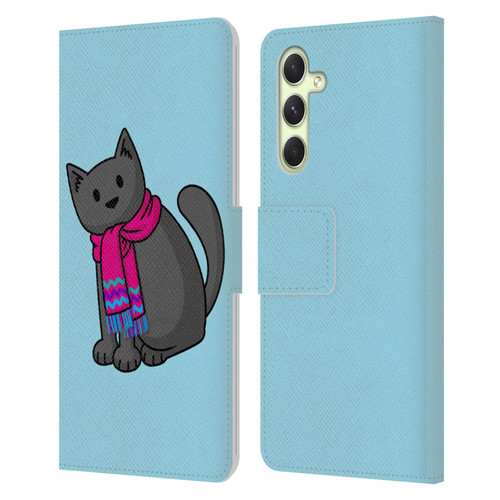 Beth Wilson Doodlecats Cold In A Scarf Leather Book Wallet Case Cover For Samsung Galaxy A54 5G