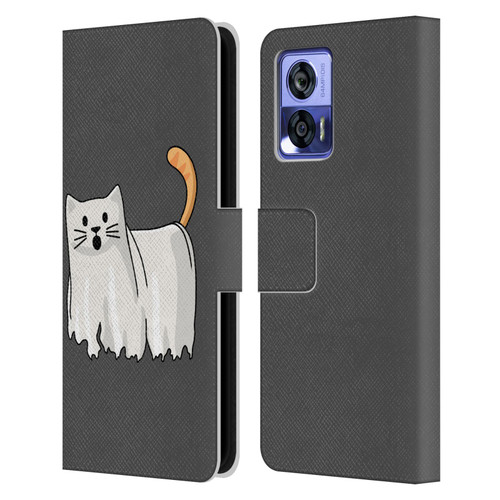 Beth Wilson Doodle Cats 2 Halloween Ghost Leather Book Wallet Case Cover For Motorola Edge 30 Neo 5G