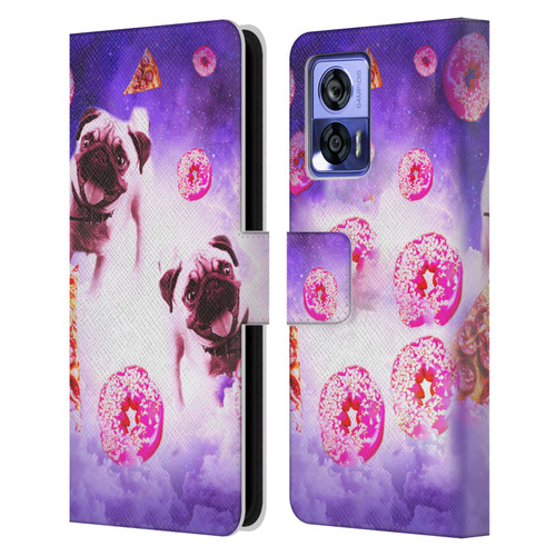 Random Galaxy Mixed Designs Pugs Pizza & Donut Leather Book Wallet Case Cover For Motorola Edge 30 Neo 5G