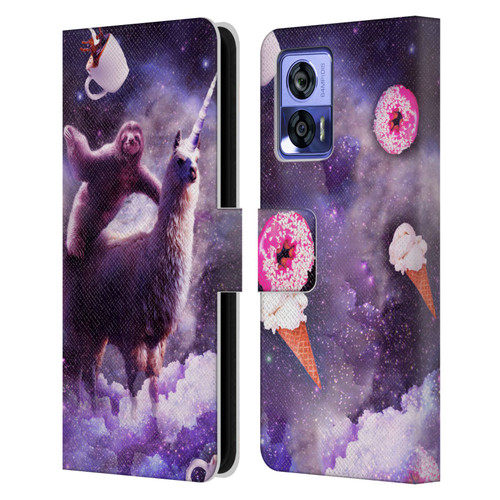 Random Galaxy Mixed Designs Sloth Riding Unicorn Leather Book Wallet Case Cover For Motorola Edge 30 Neo 5G