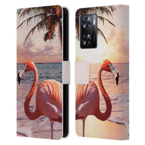 Random Galaxy Mixed Designs Flamingos & Palm Trees Leather Book Wallet Case Cover For OPPO A57s