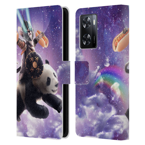 Random Galaxy Mixed Designs Warrior Cat Riding Panda Leather Book Wallet Case Cover For OPPO A57s