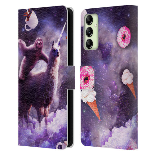 Random Galaxy Mixed Designs Sloth Riding Unicorn Leather Book Wallet Case Cover For Samsung Galaxy A14 5G