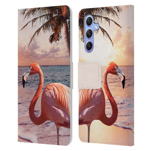 Random Galaxy Mixed Designs Flamingos & Palm Trees Leather Book Wallet Case Cover For Samsung Galaxy A34 5G