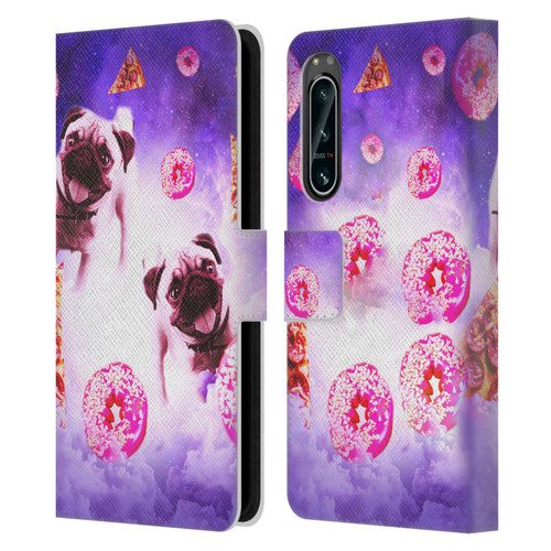 Random Galaxy Mixed Designs Pugs Pizza & Donut Leather Book Wallet Case Cover For Sony Xperia 5 IV