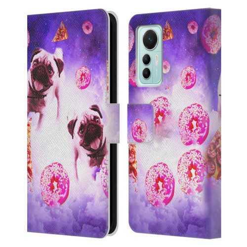 Random Galaxy Mixed Designs Pugs Pizza & Donut Leather Book Wallet Case Cover For Xiaomi 12 Lite