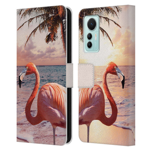 Random Galaxy Mixed Designs Flamingos & Palm Trees Leather Book Wallet Case Cover For Xiaomi 12 Lite