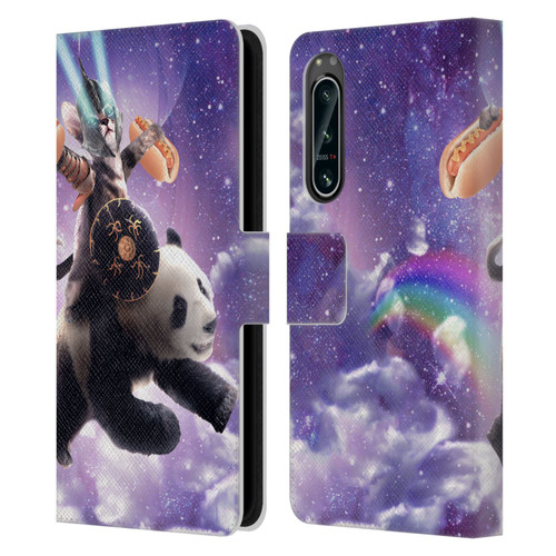 Random Galaxy Mixed Designs Warrior Cat Riding Panda Leather Book Wallet Case Cover For Sony Xperia 5 IV