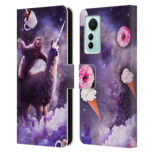 Random Galaxy Mixed Designs Sloth Riding Unicorn Leather Book Wallet Case Cover For Xiaomi 12 Lite