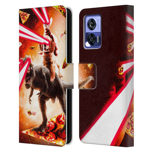 Random Galaxy Space Cat Dinosaur & Dog Lazer Eye Leather Book Wallet Case Cover For Motorola Edge 30 Neo 5G