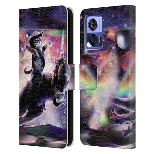 Random Galaxy Space Cat Dinosaur Unicorn Leather Book Wallet Case Cover For Motorola Edge 30 Neo 5G