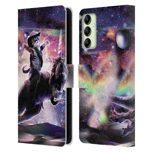 Random Galaxy Space Cat Dinosaur Unicorn Leather Book Wallet Case Cover For Samsung Galaxy A14 5G