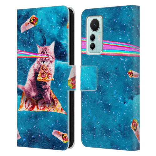Random Galaxy Space Cat Lazer Eye & Pizza Leather Book Wallet Case Cover For Xiaomi 12 Lite