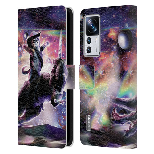 Random Galaxy Space Cat Dinosaur Unicorn Leather Book Wallet Case Cover For Xiaomi 12T Pro