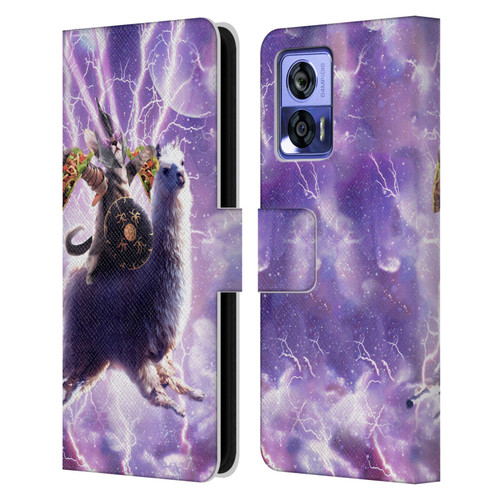 Random Galaxy Space Llama Lazer Cat & Tacos Leather Book Wallet Case Cover For Motorola Edge 30 Neo 5G