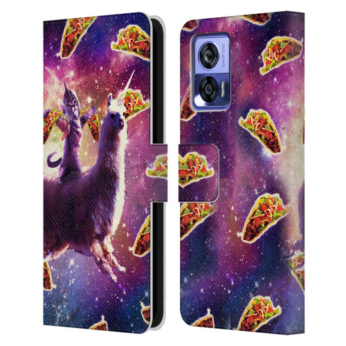 Random Galaxy Space Llama Warrior Cat & Tacos Leather Book Wallet Case Cover For Motorola Edge 30 Neo 5G