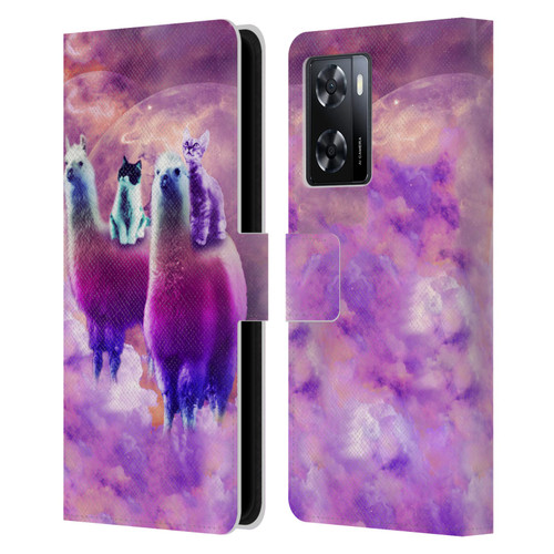 Random Galaxy Space Llama Kitty & Cat Leather Book Wallet Case Cover For OPPO A57s