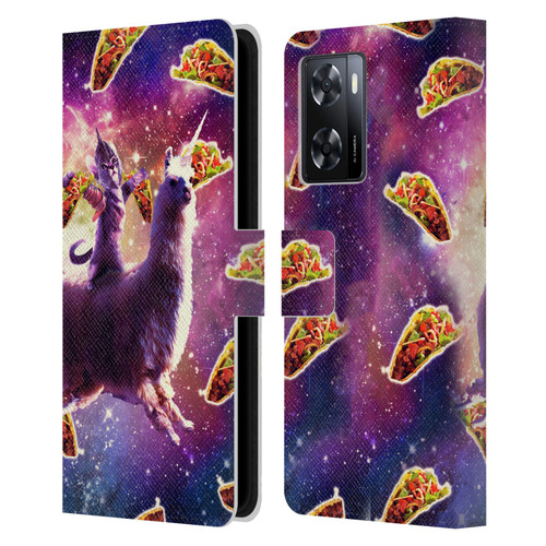 Random Galaxy Space Llama Warrior Cat & Tacos Leather Book Wallet Case Cover For OPPO A57s