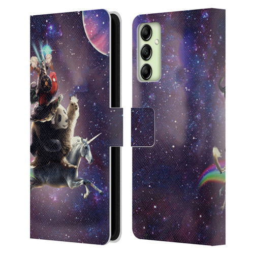 Random Galaxy Space Llama Unicorn Space Ride Leather Book Wallet Case Cover For Samsung Galaxy A14 5G