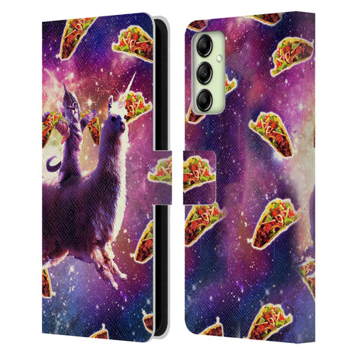 Random Galaxy Space Llama Warrior Cat & Tacos Leather Book Wallet Case Cover For Samsung Galaxy A14 5G