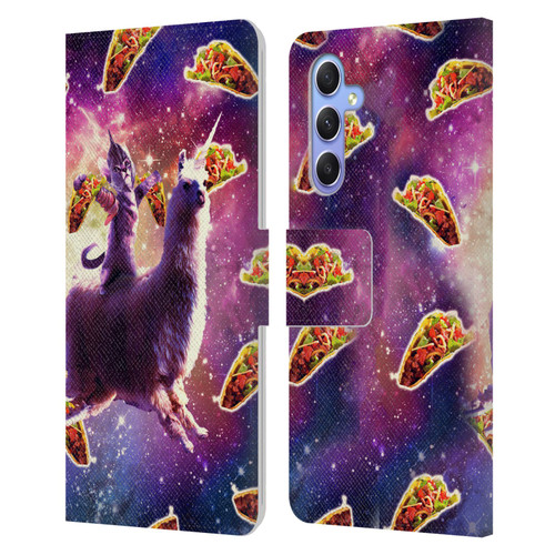 Random Galaxy Space Llama Warrior Cat & Tacos Leather Book Wallet Case Cover For Samsung Galaxy A34 5G