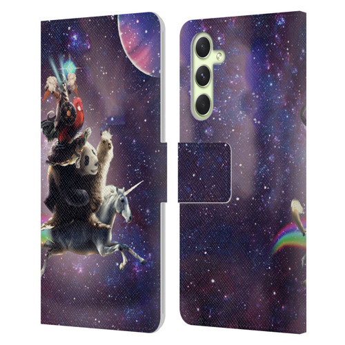 Random Galaxy Space Llama Unicorn Space Ride Leather Book Wallet Case Cover For Samsung Galaxy A54 5G