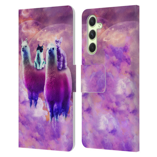 Random Galaxy Space Llama Kitty & Cat Leather Book Wallet Case Cover For Samsung Galaxy A54 5G