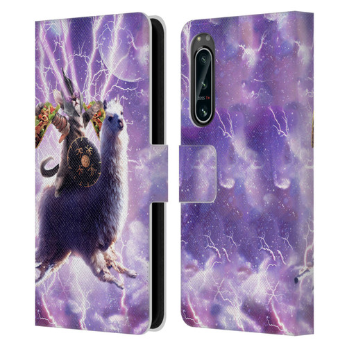 Random Galaxy Space Llama Lazer Cat & Tacos Leather Book Wallet Case Cover For Sony Xperia 5 IV