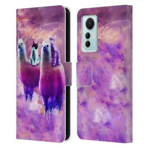 Random Galaxy Space Llama Kitty & Cat Leather Book Wallet Case Cover For Xiaomi 12 Lite